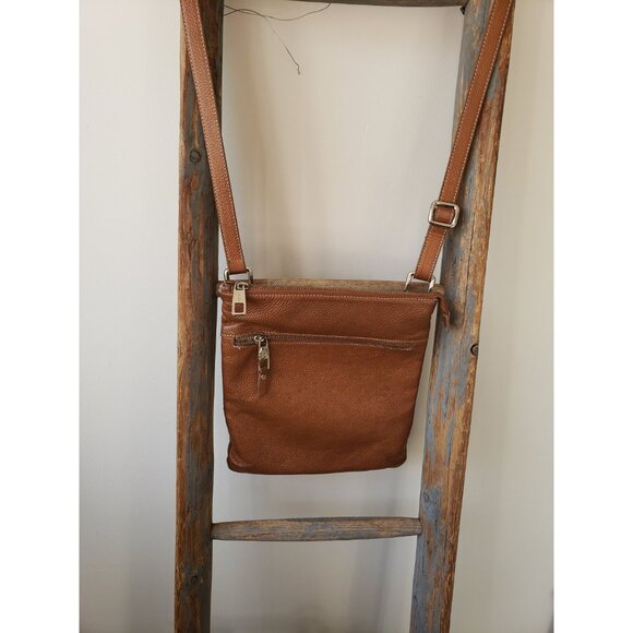 Vintage Arcadia Leather Crossbody Bag: Tan Brown Shoulder Tote - Picture 5 of 10